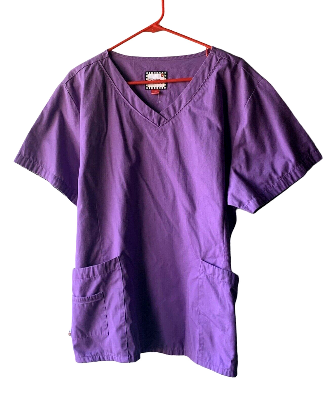 MARY ENGELBREIT Purple SCRUB TOP Shirt Womens sz XL Medical Dental Vet Tech Xray