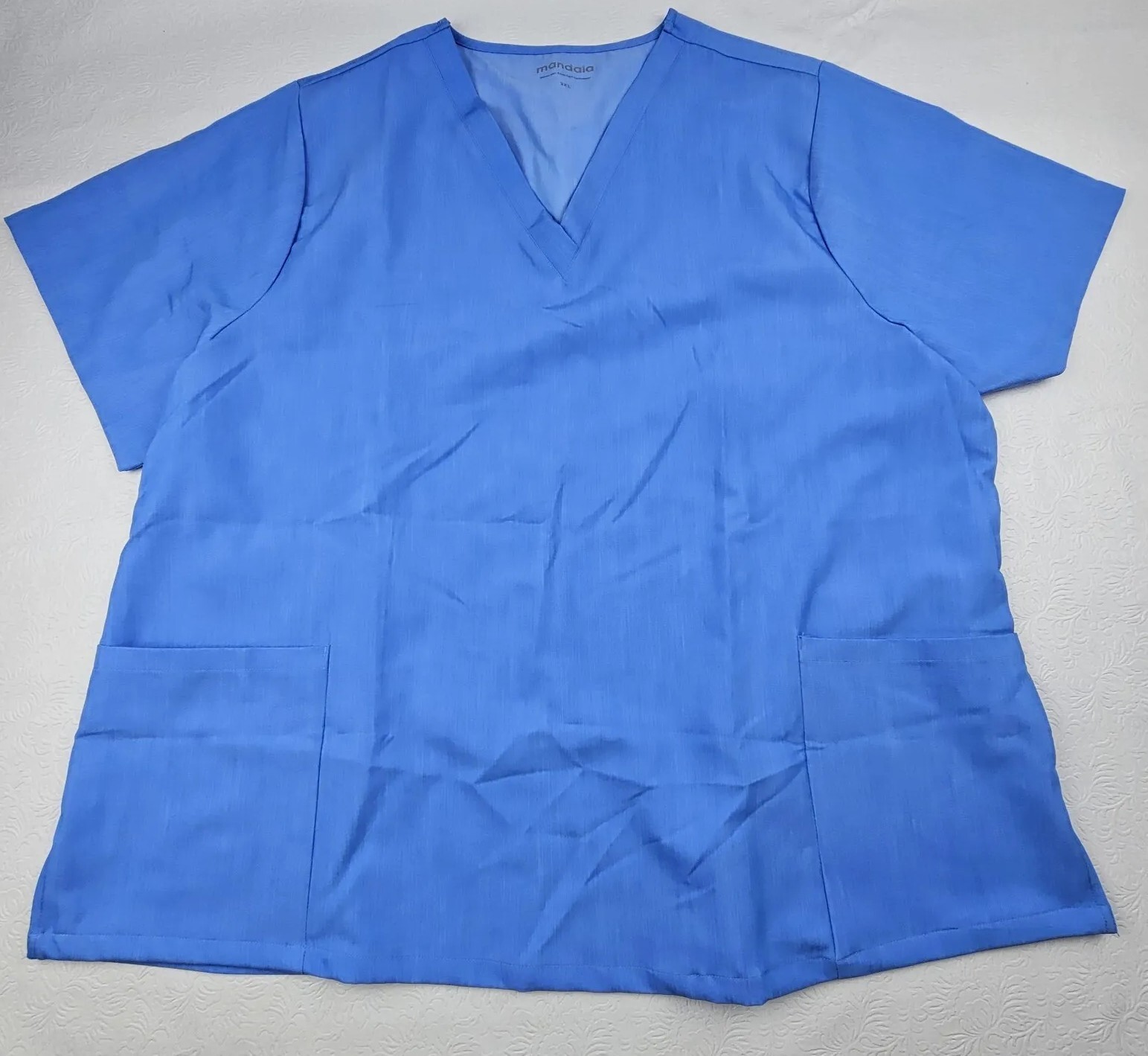 Mandela Ladies Size 3XL Scrub Top Light Blue Pockets V-Neck Equa-Tek Breathable