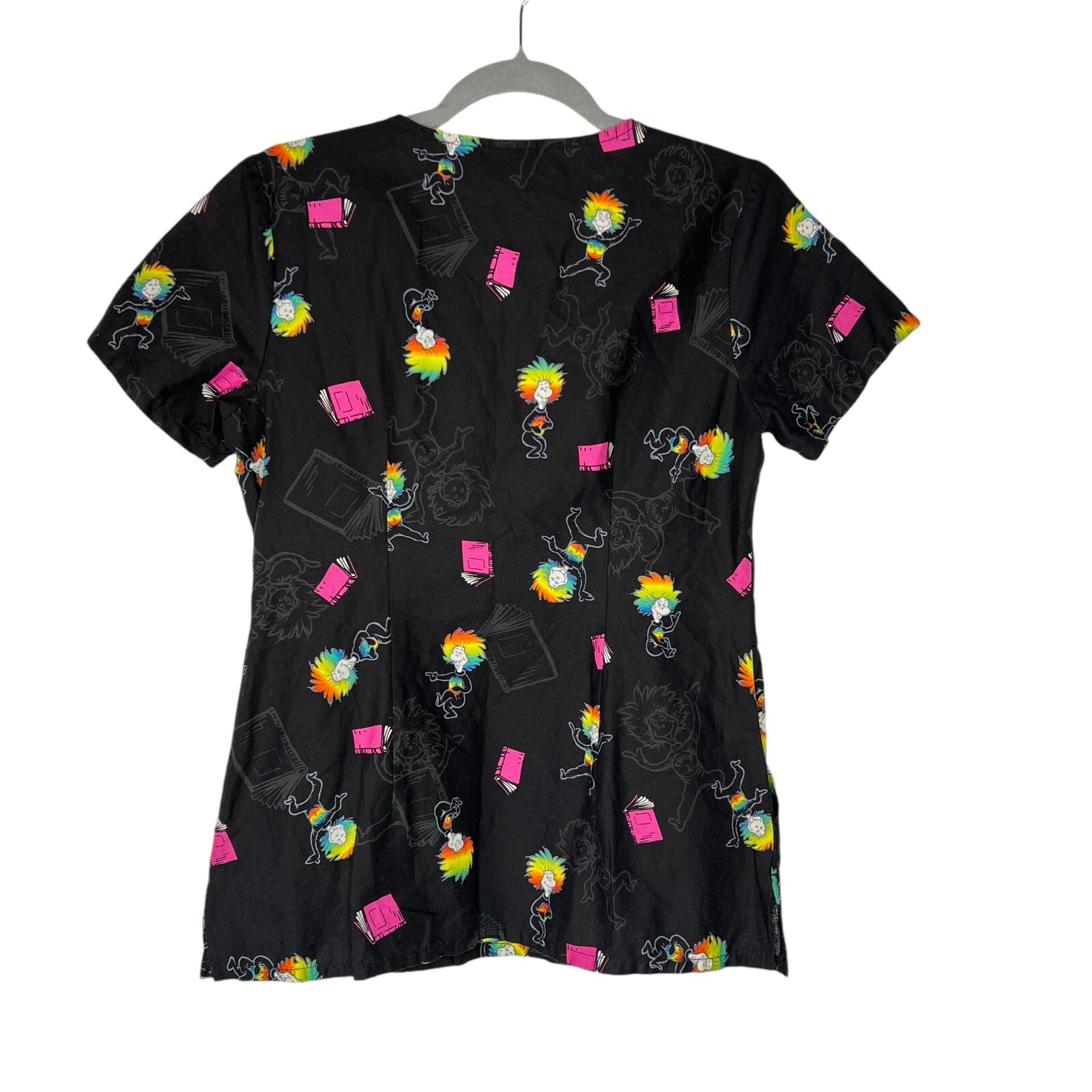 NWOT Dr Seuss Reading Is My Thing Scrub V Neck Top Pockets Medical TF626 Size XS