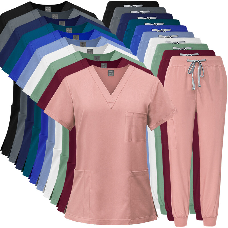 Women’s Medical Scrub Set: Stretch V-Neck Top & Jogger Pants
