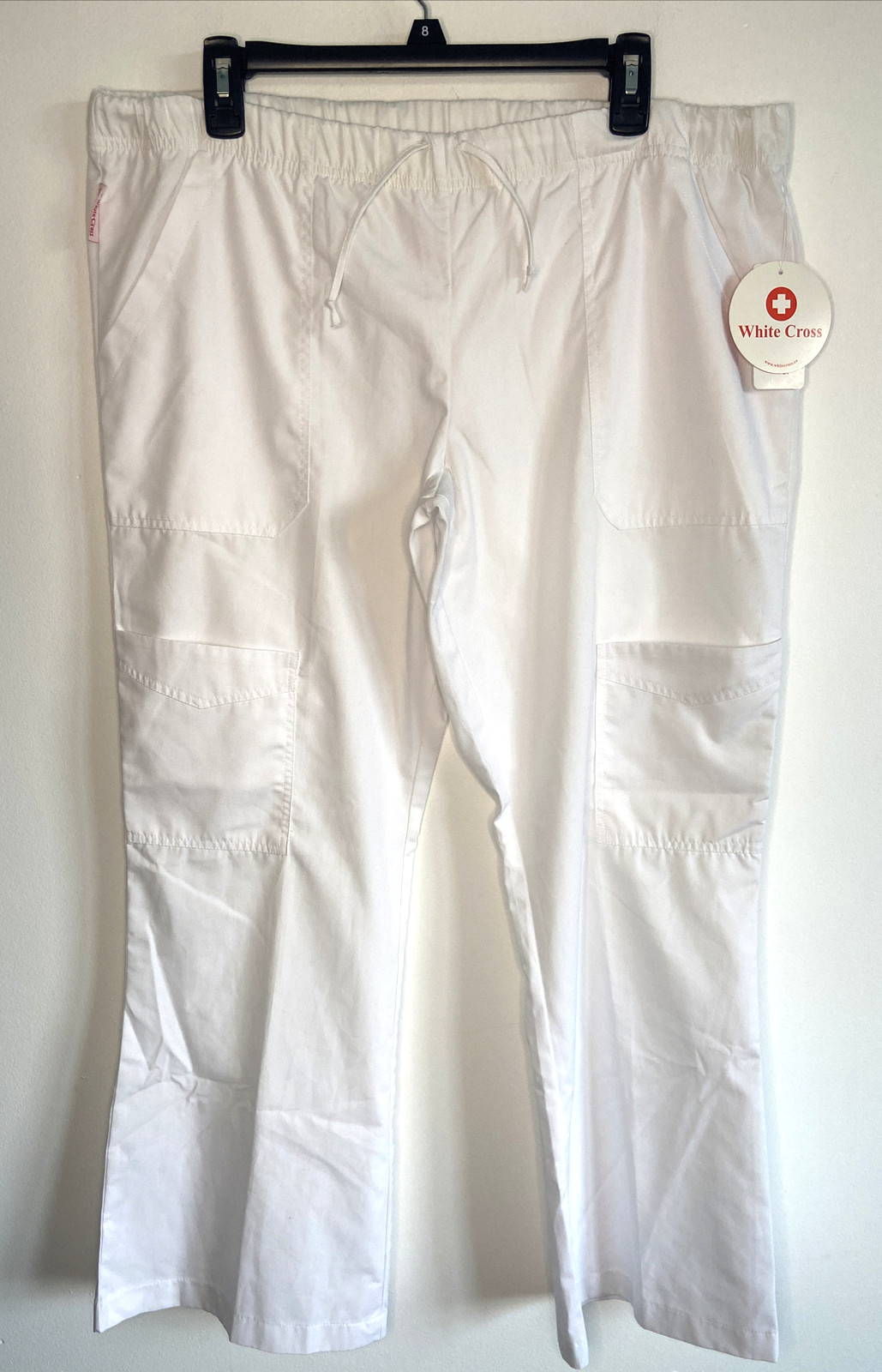NWT White Cross Scrub Pants Cargo Women’s Medium Drawstring Waist Pockets