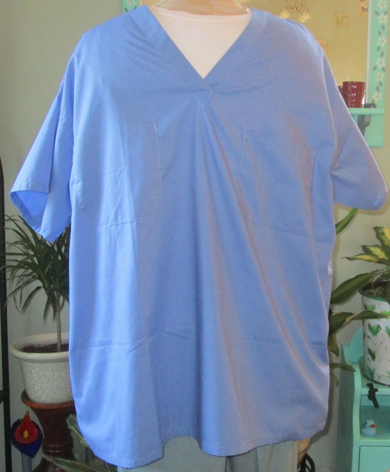 Aramark Unisex Reversible Scrub Top W/ Pocket Sz Xl / 1X Ceil Blue