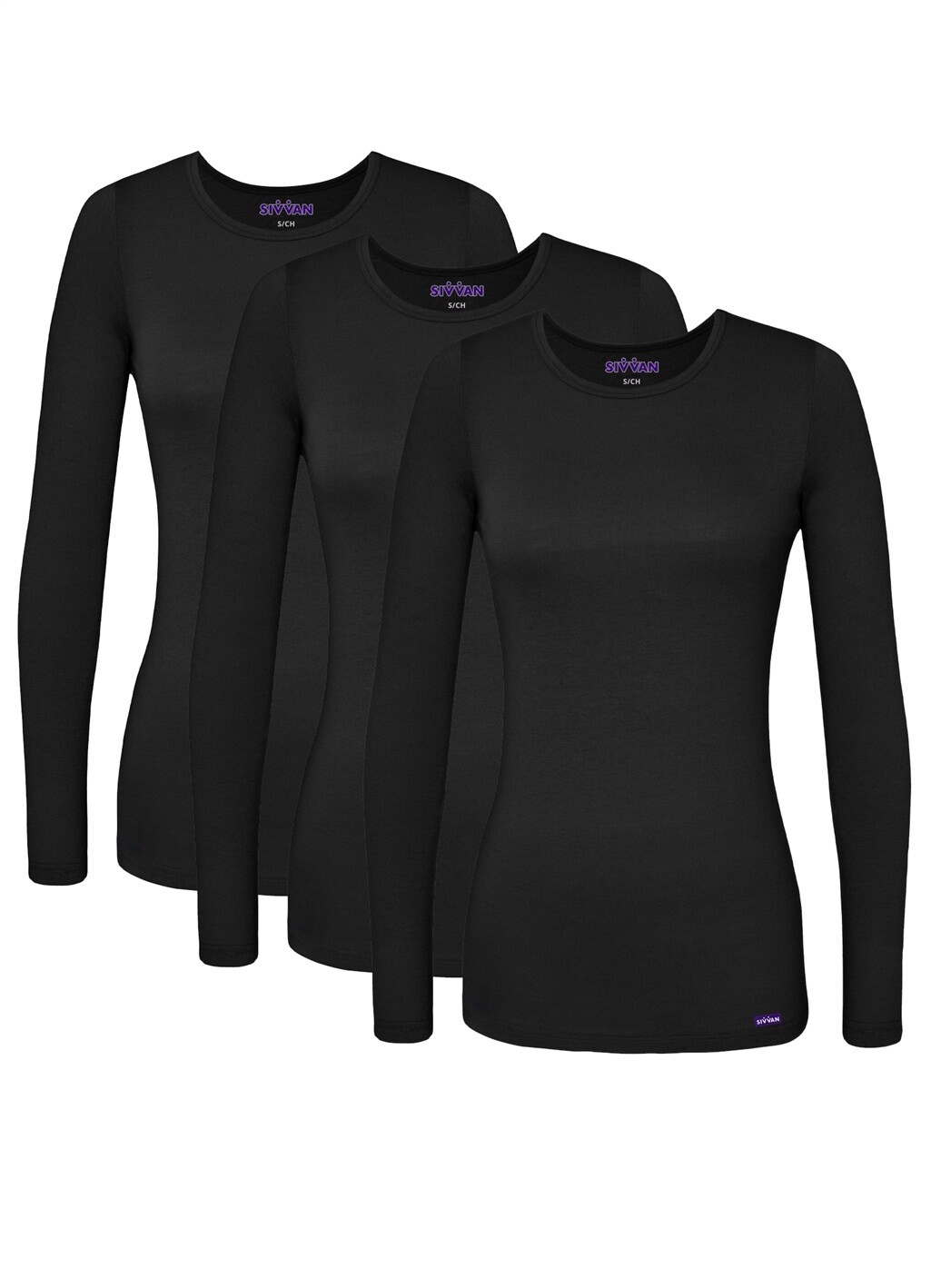 Sivvan 3 Pack Women’s Comfort Long Sleeve T-Shirt / Underscrub Tee Mixed Colors