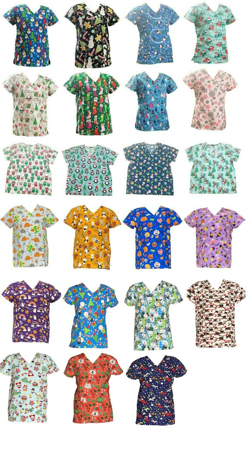Women’s Fashion Halloween Christmas Holiday Medical Nursing Scrub Tops XS to 4XL