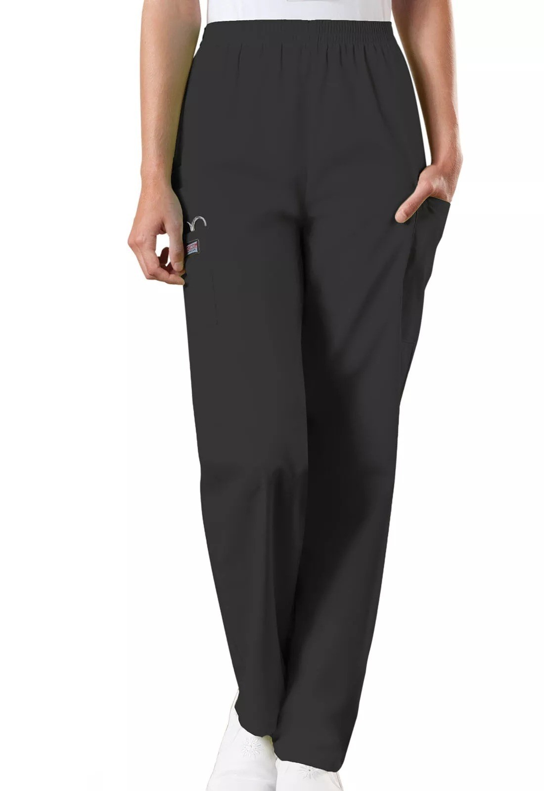 Cherokee Women’s Workwear Elastic Waist Cargo Scrubs Pant Black Size XL Petite