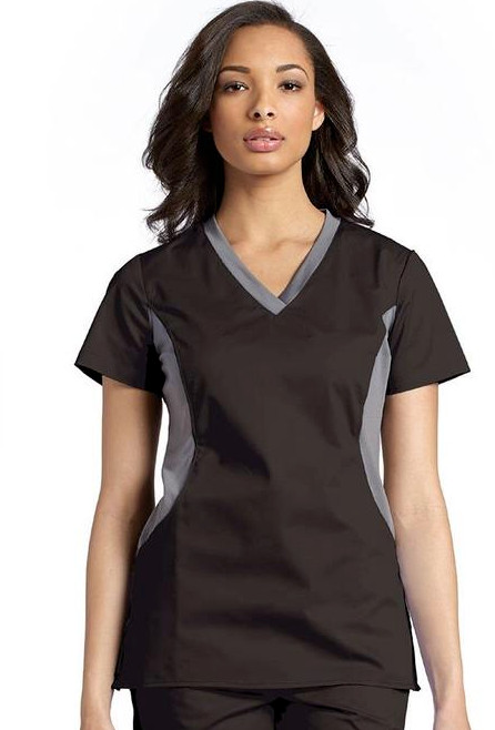 {MED} White Cross Medical Uniform Scrub Top Contrast Jersey Neck Solid 781