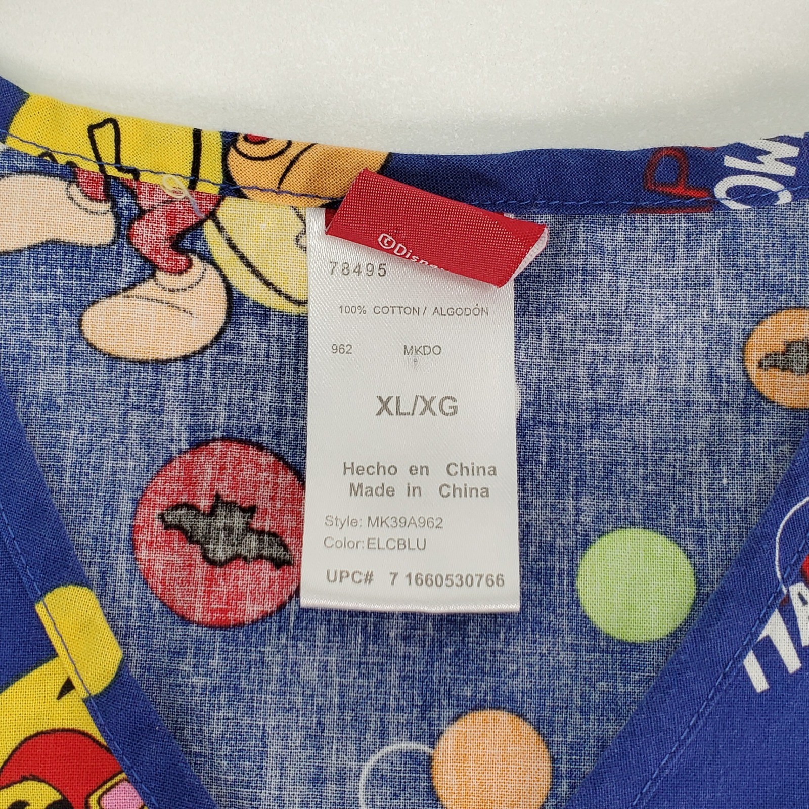 Disney Halloween Scrub Top XL Blue Mickey Minnie Donald Mock Wrap MK39A962