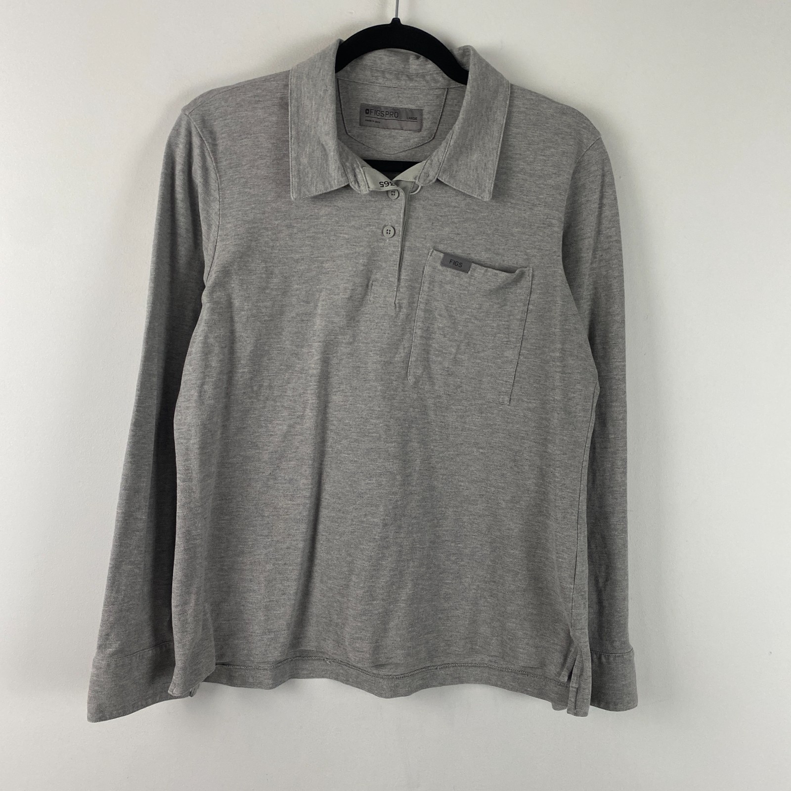 Figs Technical Pique Scrub Polo Long Sleeve Womens L Technical Gray W22WW1008
