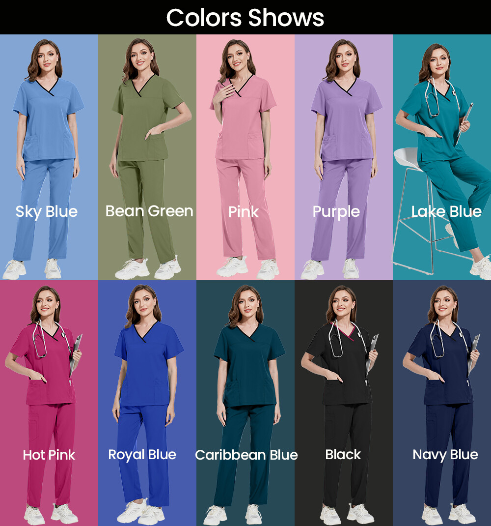 NiaaHinn Scrub Set Women Medical Nurse Hospital Clinic Uiforms Top Pant Straight