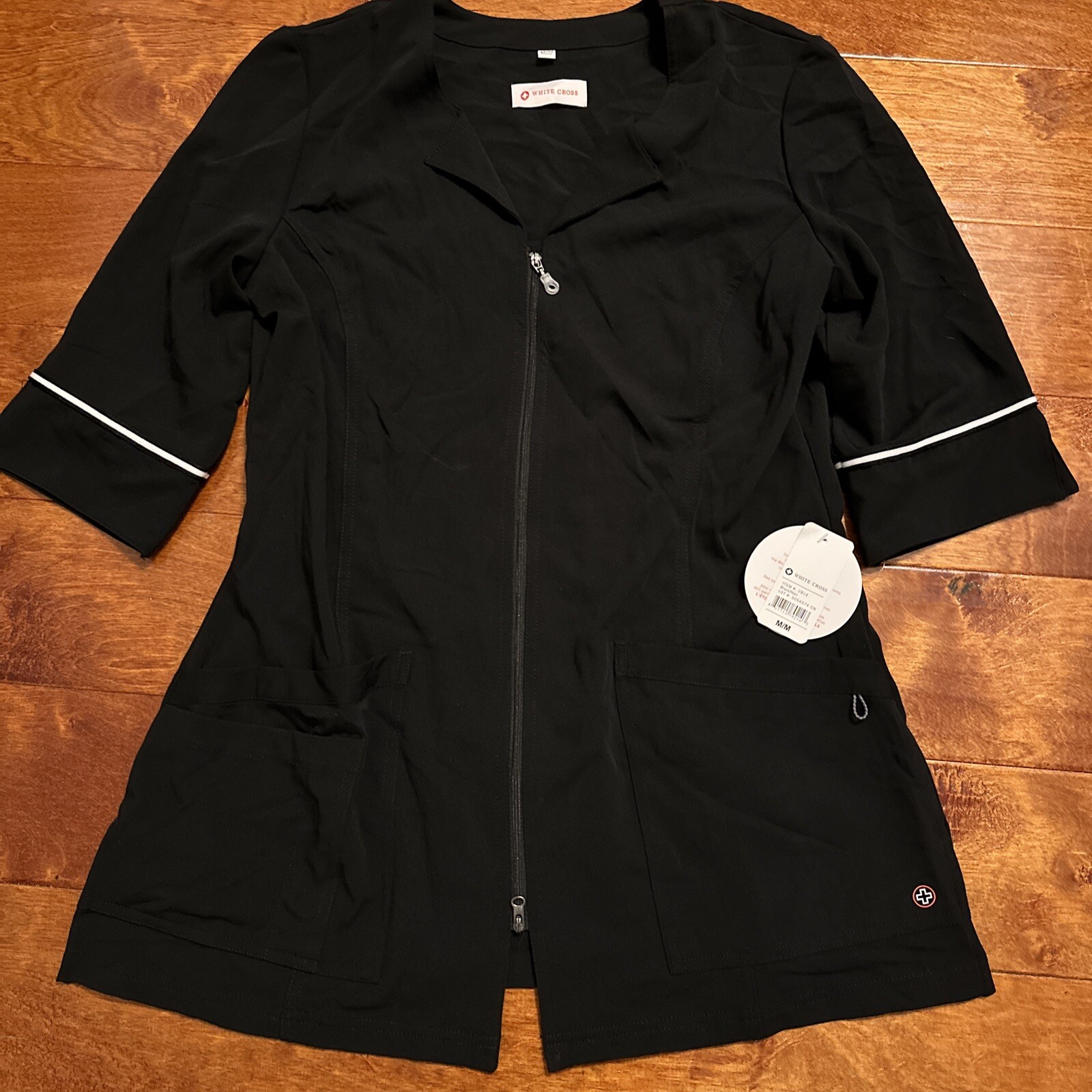 White Cross Marvella 2814 Women’s Lab Coat w/ 2 Way Zipper 3/4 Sleeve Black Med