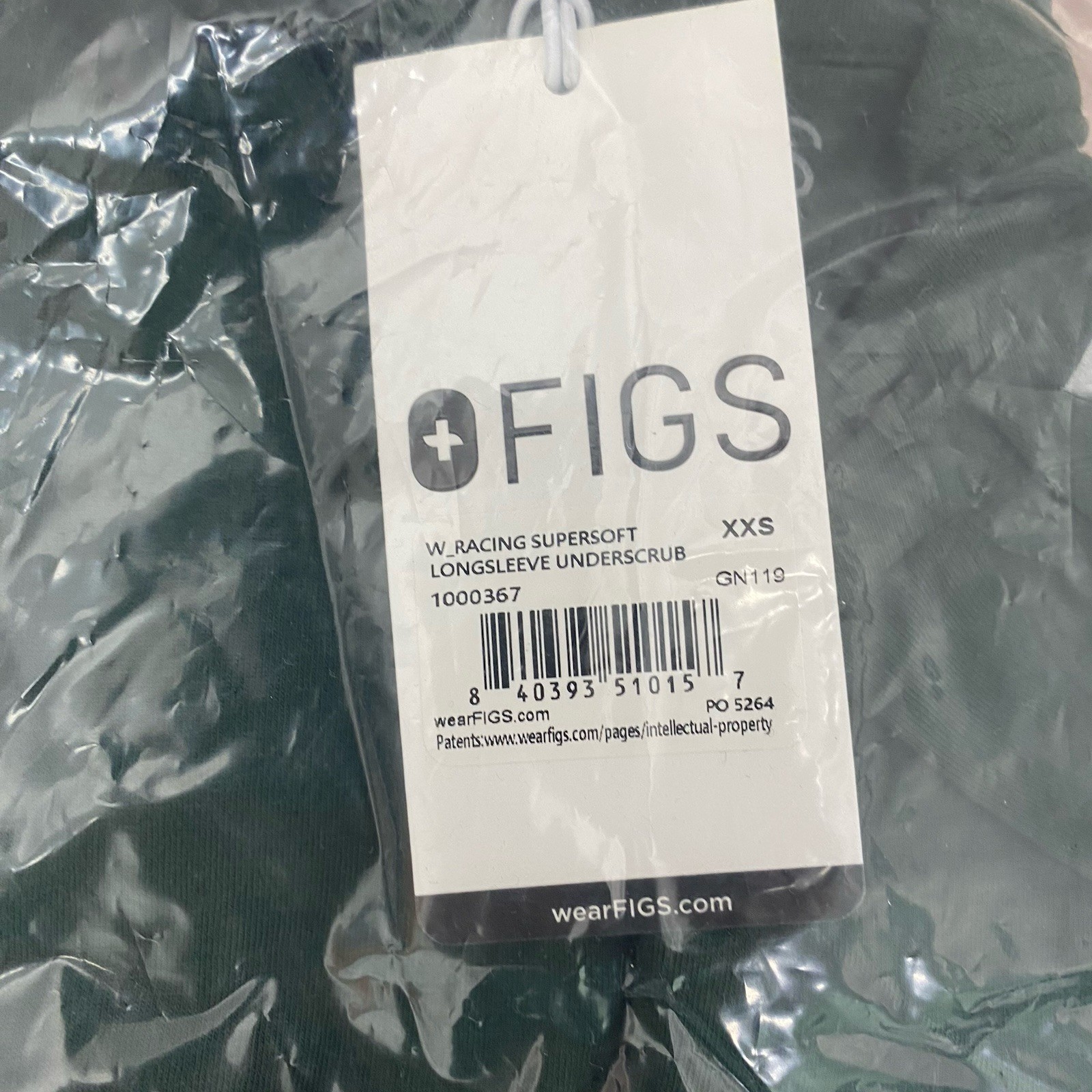 Figs Womens British Racing Green Long Sleeve Underscrub Top Sz XXS Medical