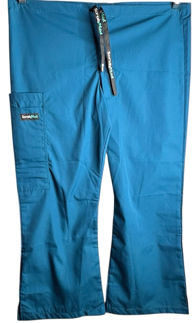 ScrubMed Drawstring Scrub Pants Size 10-12 Teal Blue Drawstring Pockets 40 x 28