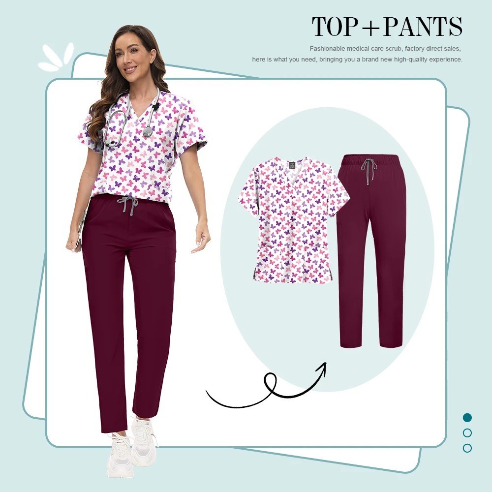 Pants + Top Scrubs Set Uniforms for Medical Women Nurse Scrub Uniform Lab Wear