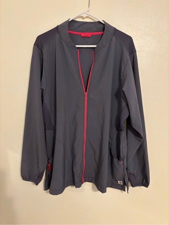 Carhartt Force Zip Front Scrub Jacket Women’s XL Gray Stretch Medical Uniform
