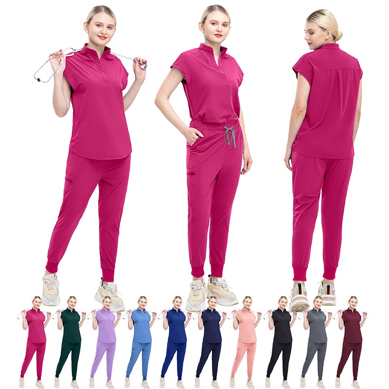 Medical Scrub Uniform Sets Stand-Collar Tops Jogger Pants Women Working Clothes