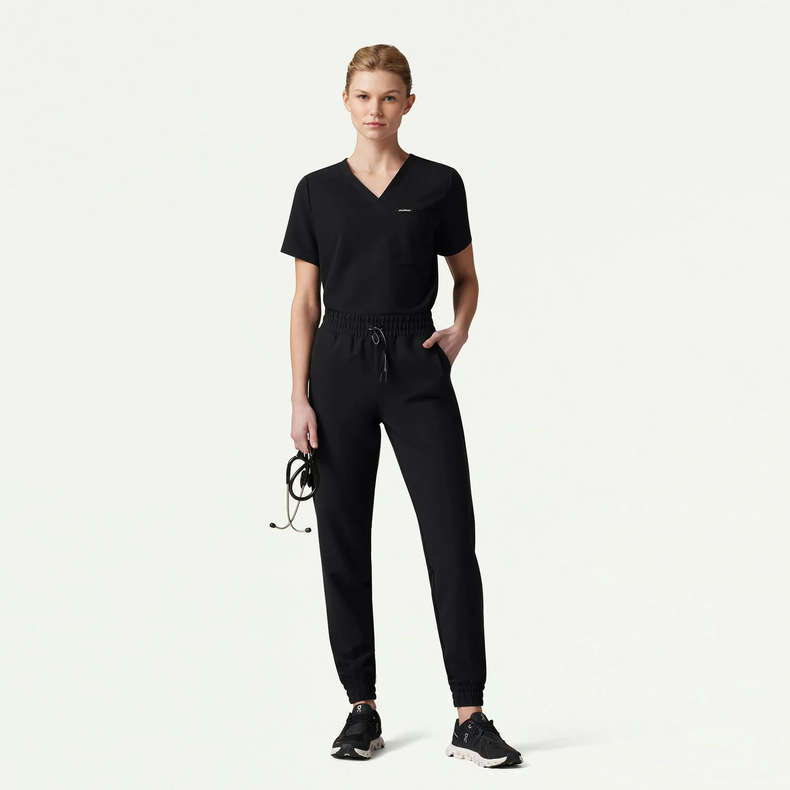 JAANUU Kerr 365 High Waisted Scrub Jogger Black Petite XXS
