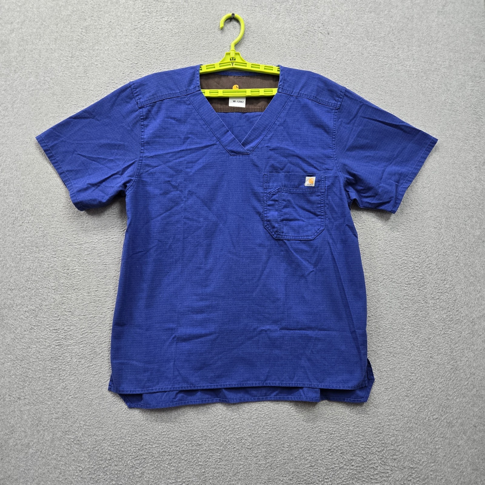 Carhartt Men Scrub Top M Blue Ripstop Utility Logo Patch Pocket Short Sleeve