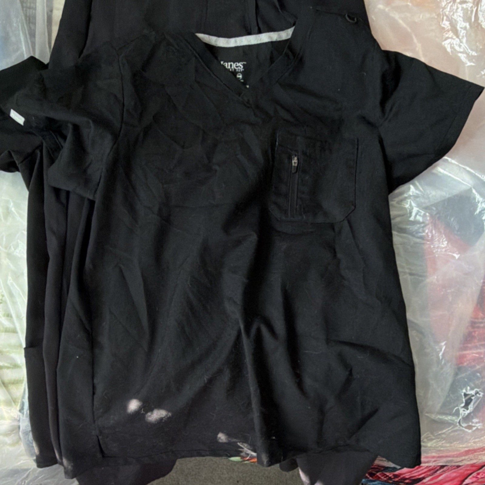 Hanes Comfort Fit Black Scrub Top M Polyester Rayon Spandex Medical