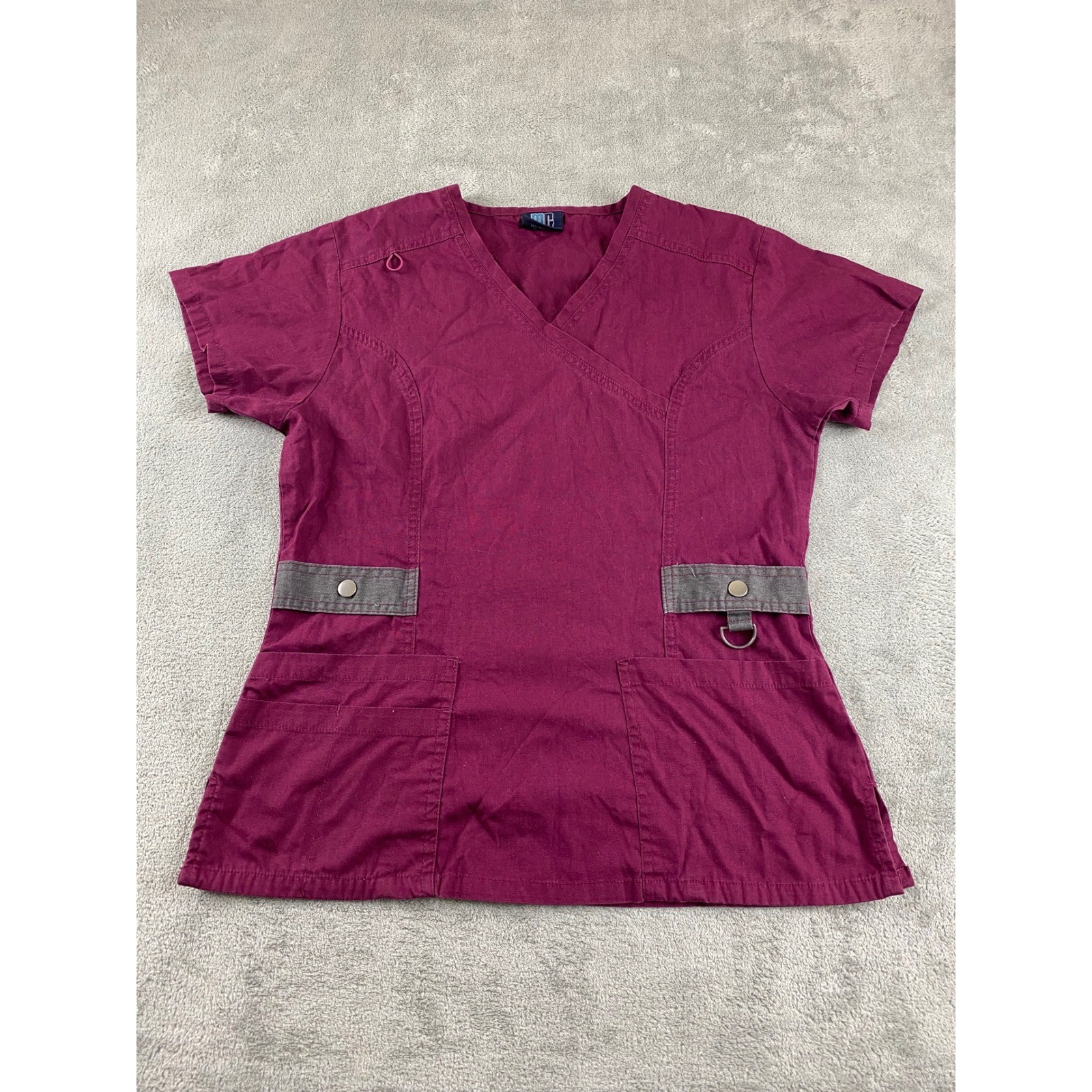 Medgear Burgundy Scrub Top, Stylish Work Wear, Medical Uniform, Women’s Small