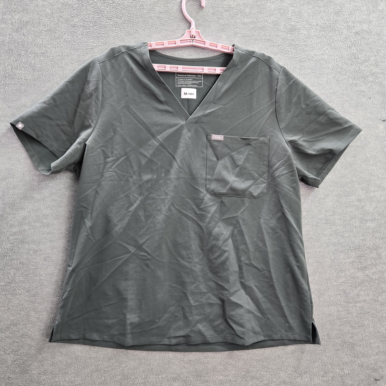 Figs Men Scrub Top 2XL Gray Catarina One Pocket Logo Short Sleeve READ
