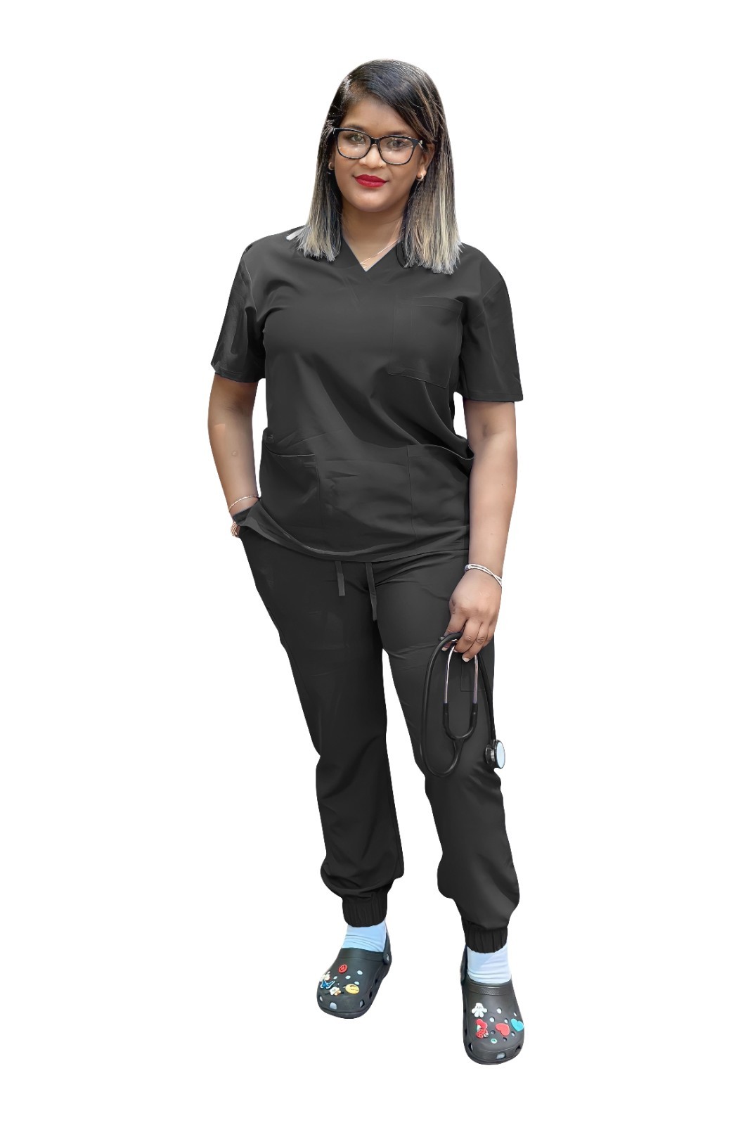 Unisex Stretch Jogger Scrub Set V-Neck Top Pants Medical Nurse Uniform 20 Colors