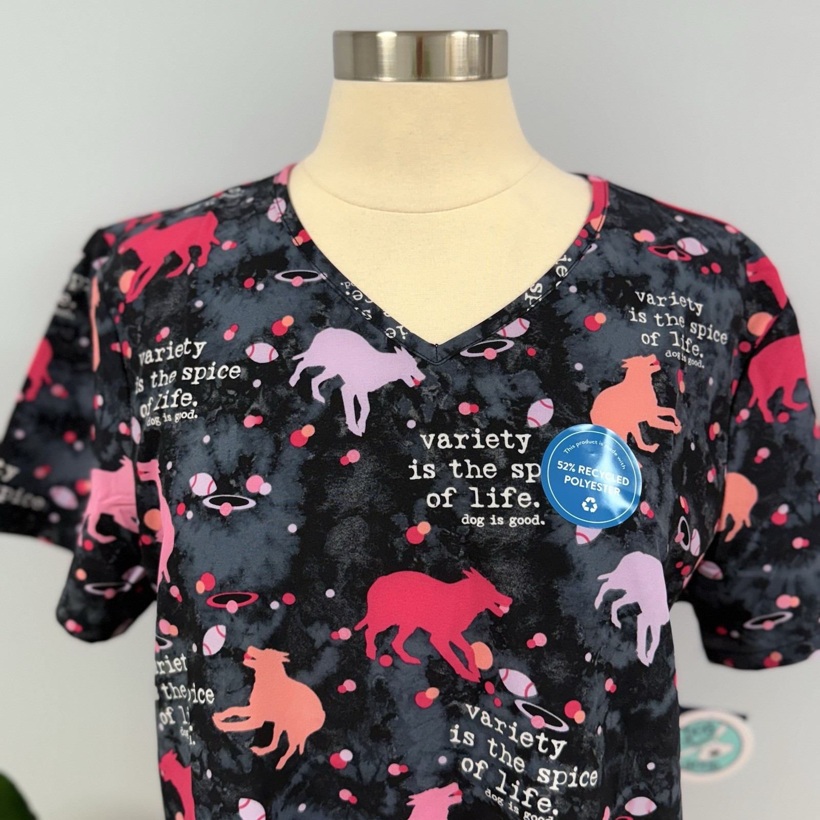 NWT Cherokee Dog Is Good Black Scrub Top XL Spice Of Life Pink Dogs Scrubs Vet