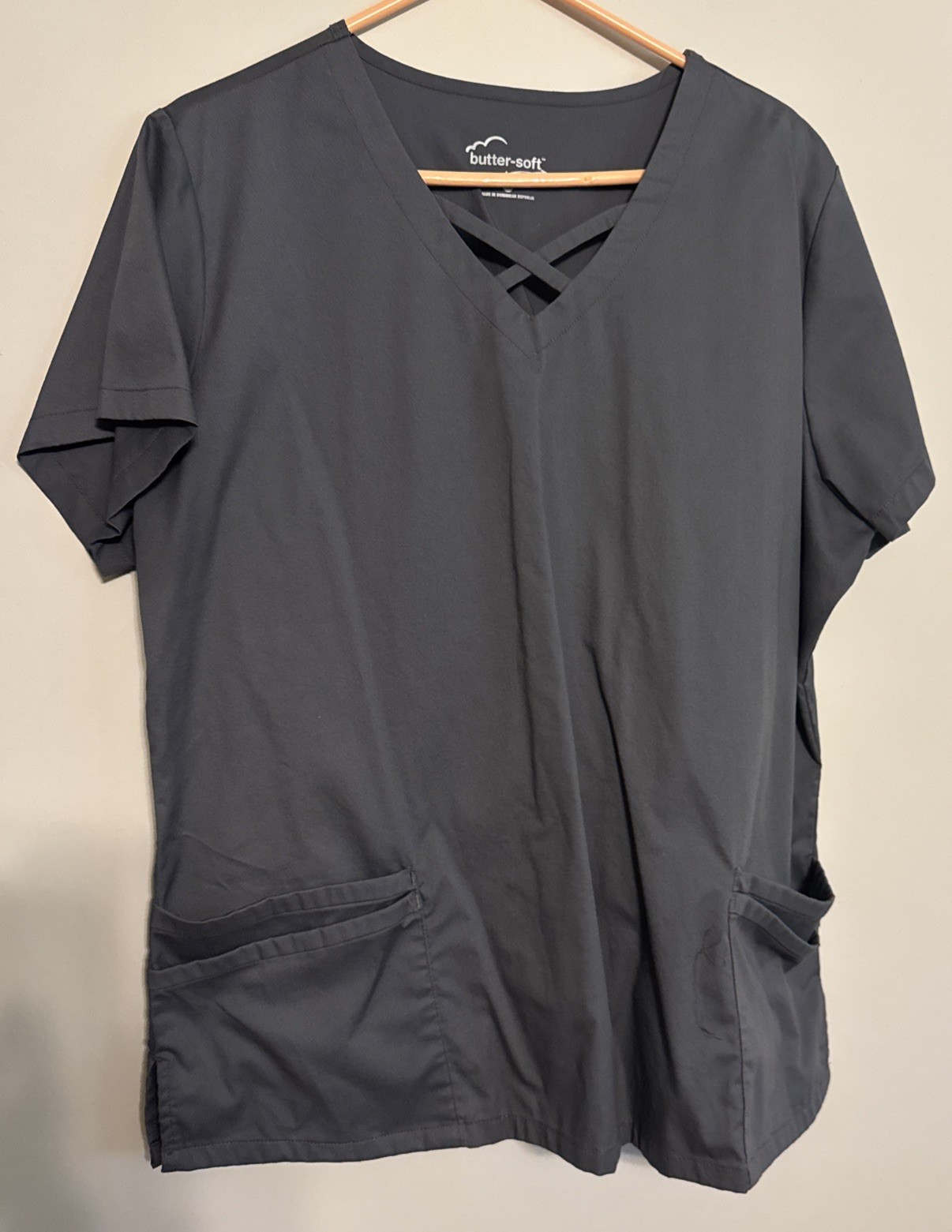 Butter-Soft Stretch Scrub Set Womens XL Charcoal Gray Cargo Drawstring