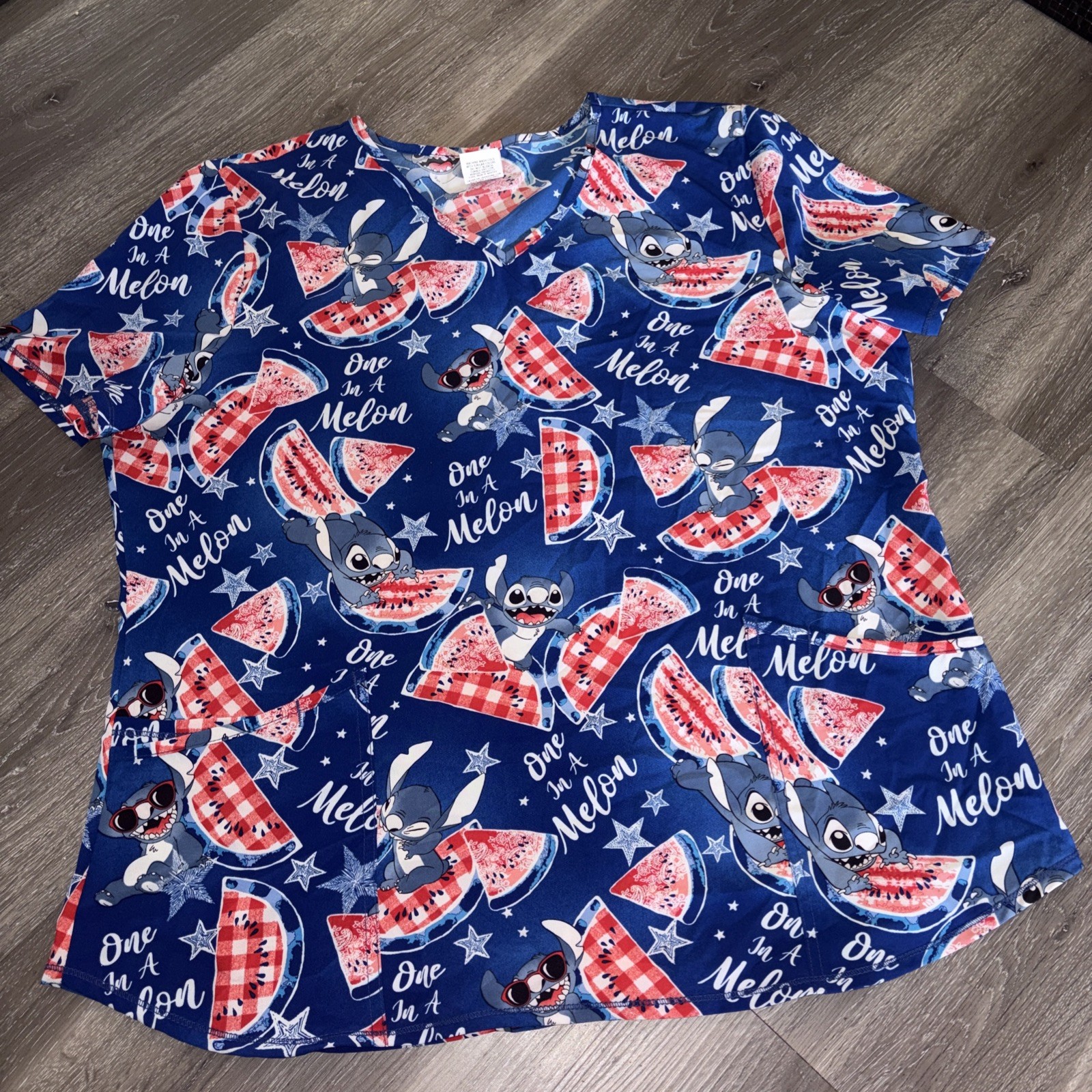 Disney Lilo and Stitch Medical Scrub Top Extra Large Patriotic Red White & Blue