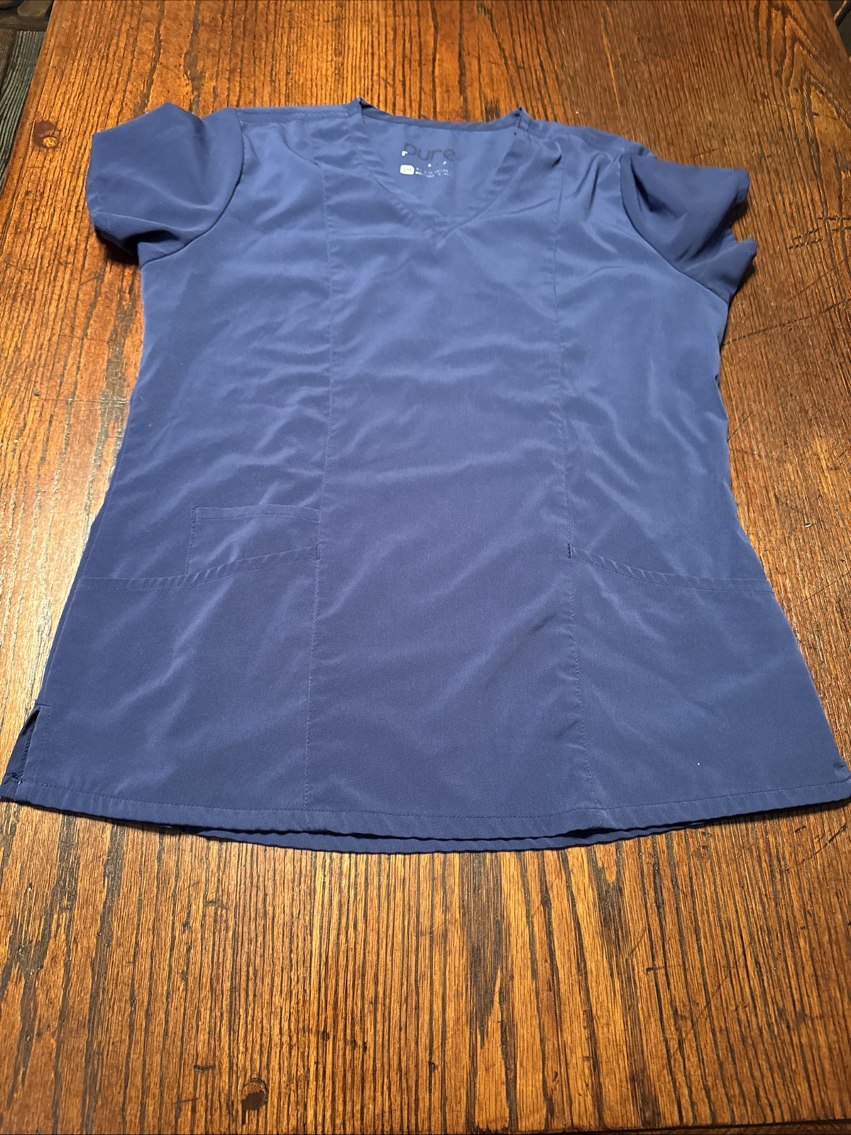 Pure Soft Women’s Scrub Top Navy Size S V Neck Pockets Stretch NURSE/medical