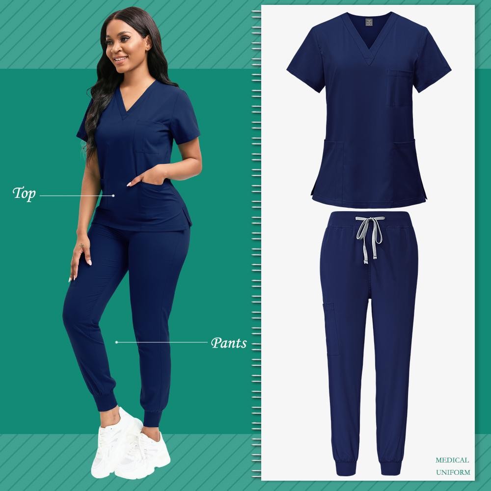 Unisex Medical Scrubs Set Nurse Uniform Spa Vet Dental Clinic Work Clothes S-XXL
