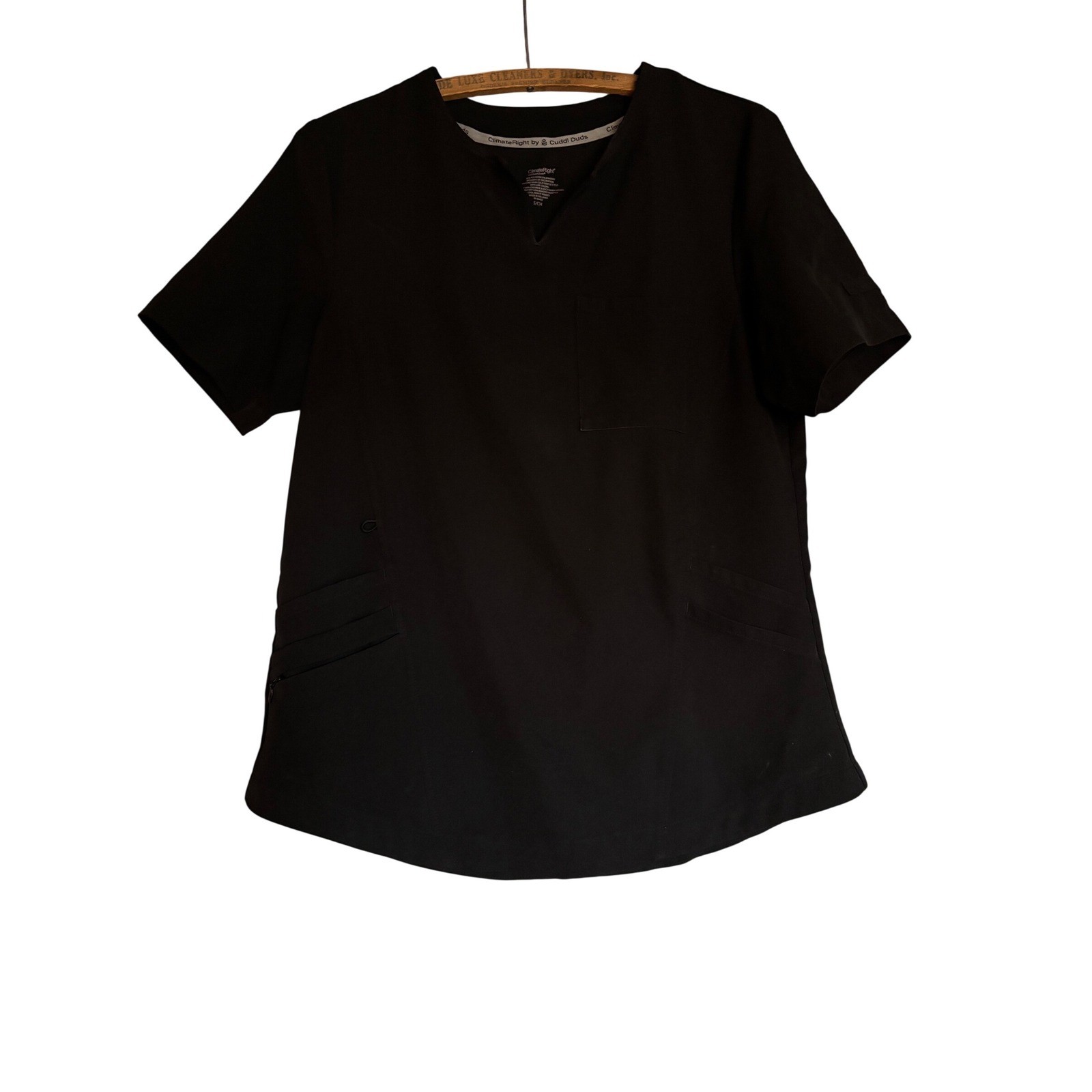 ClimateRight by Cuddl Duds Black V Neck Scrub Top Women’s S medical office work