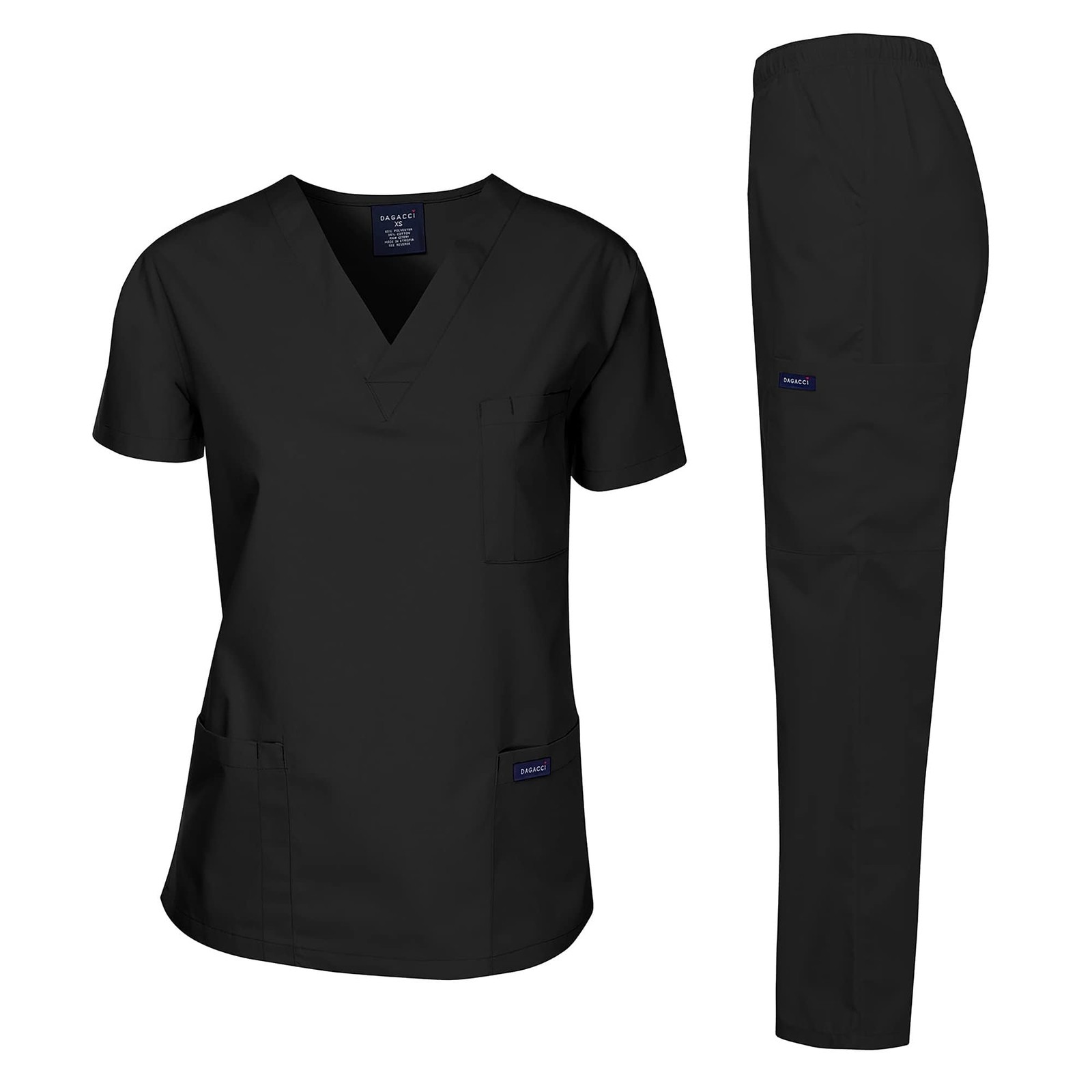 Dagacci Women’s Black Medical Uniform Scrub Set Shirt Top Pant M