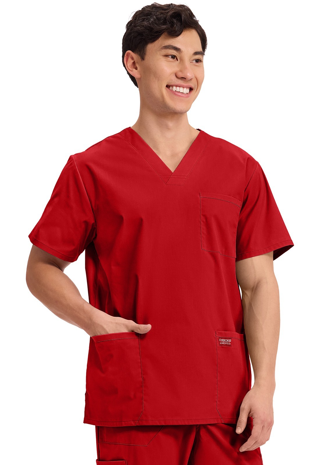 Scrubs Cherokee Workwear Men V Neck Top WW695 RED Red Free Shipping