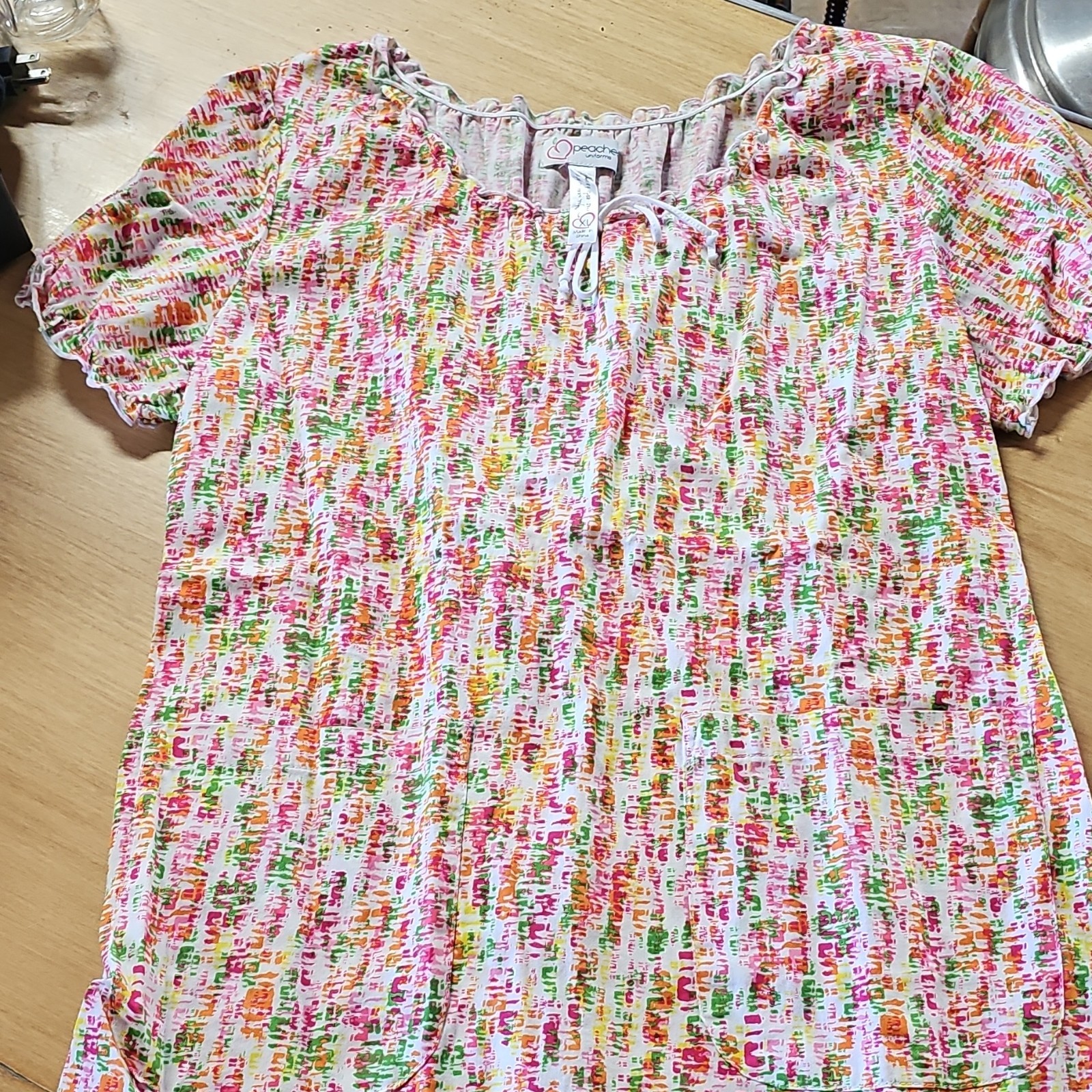 Peaches Uniforms Women’s Scrub Top XL Multicolor Short Sleeve Cotton