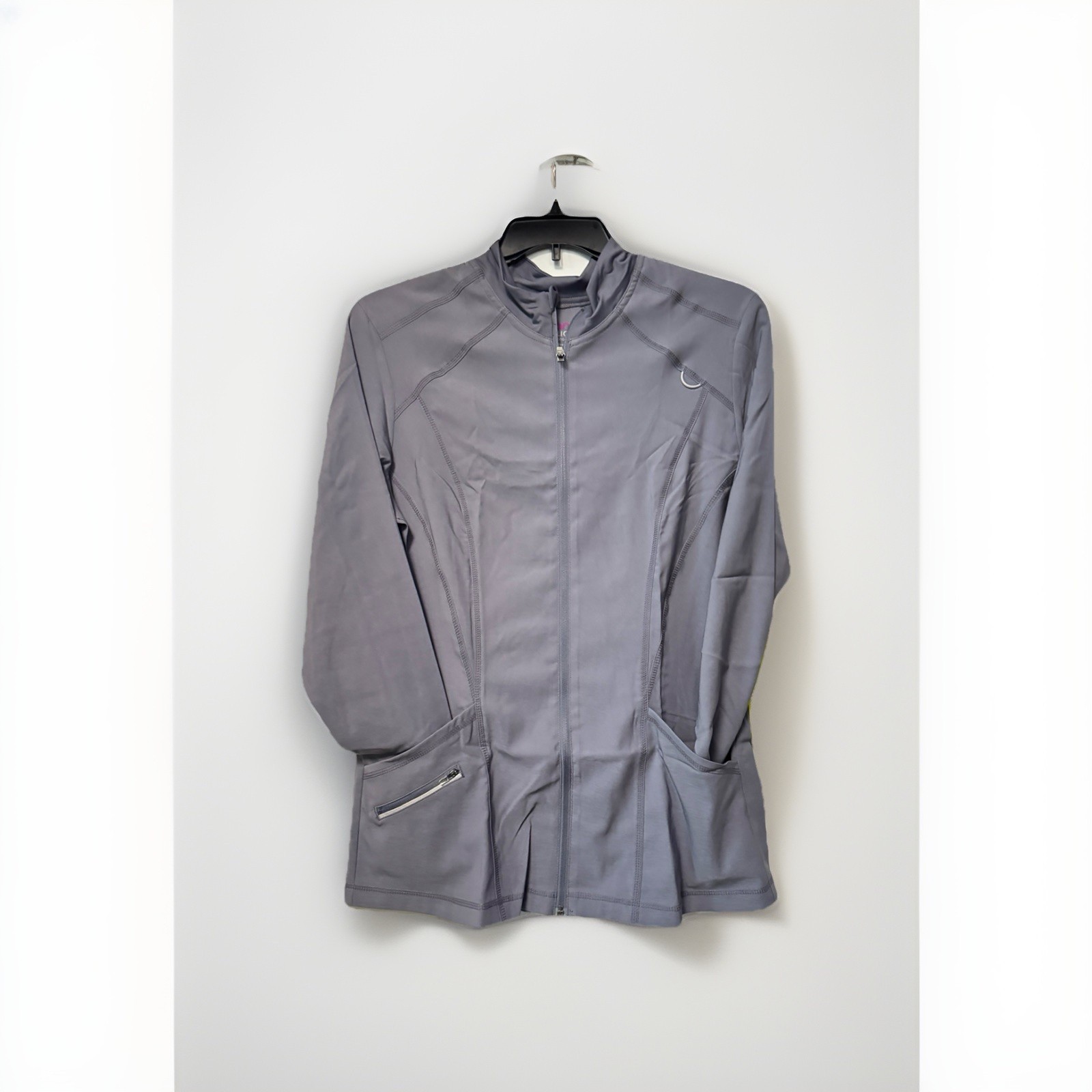 URBANE ALIGN stretch 3 pocket full zip women’s light scrub jacket-Gray- SMALL