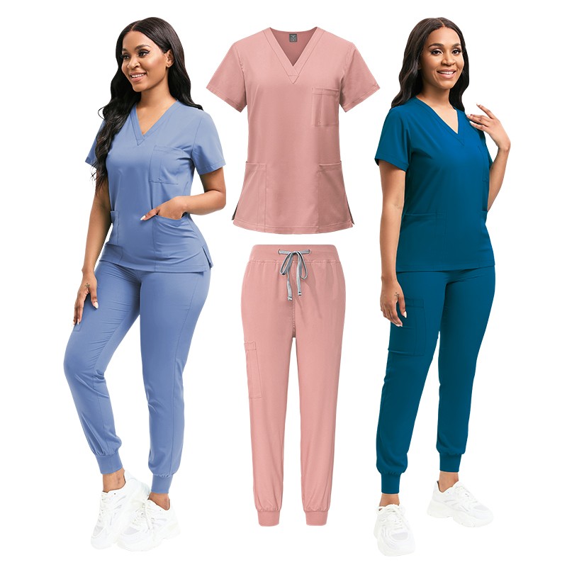 Women’s Medical Scrub Set: Stretch V-Neck Top & Jogger Pants