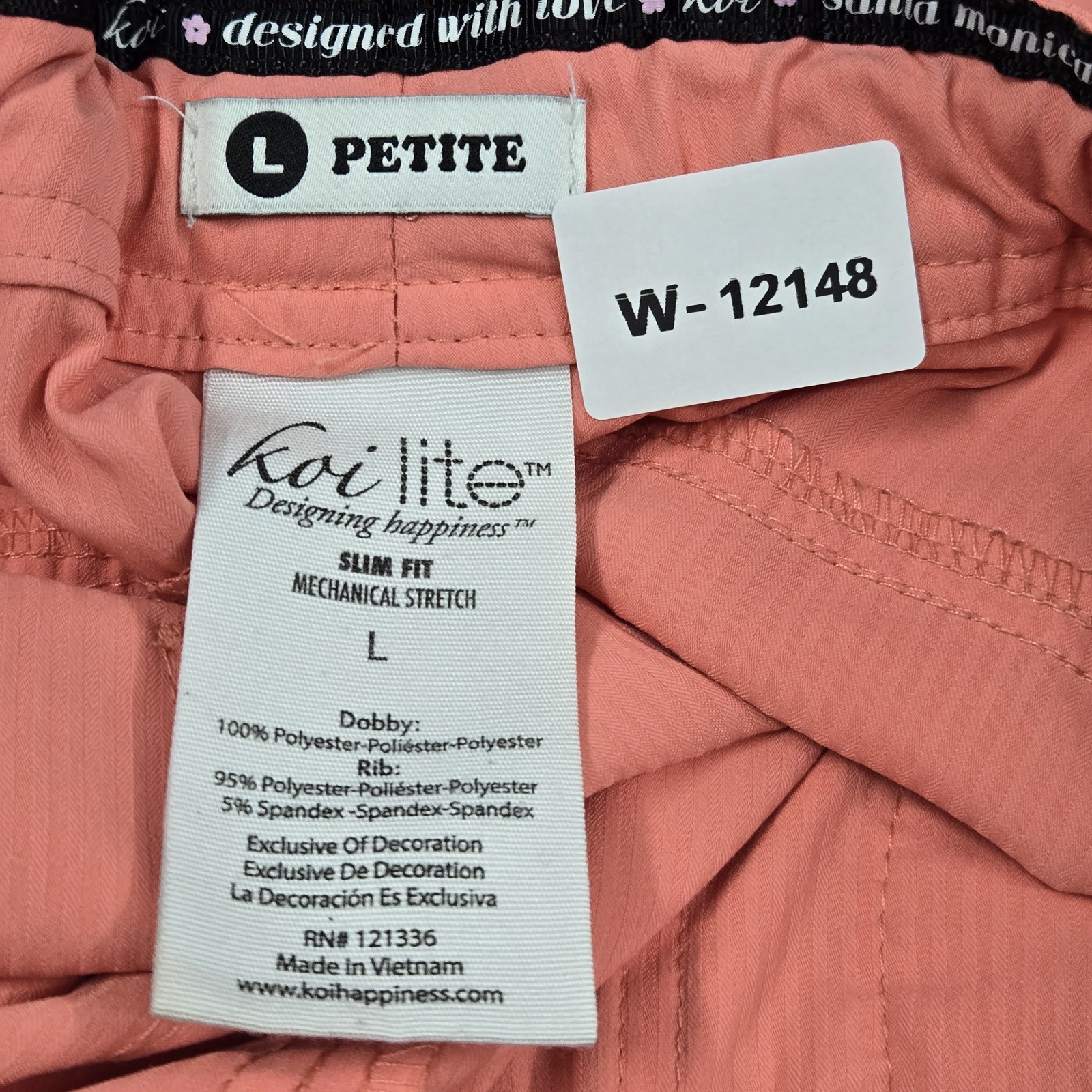 Koi Lite Women Scrub Pants L PETITE Pink Cargo Slim Fit Straight 29″ Inseam