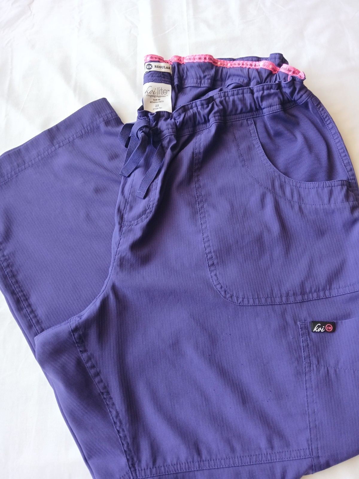 koi lite Women’s Purple Scrub Pants 2X Drawstring Elastic Waist Solid 721
