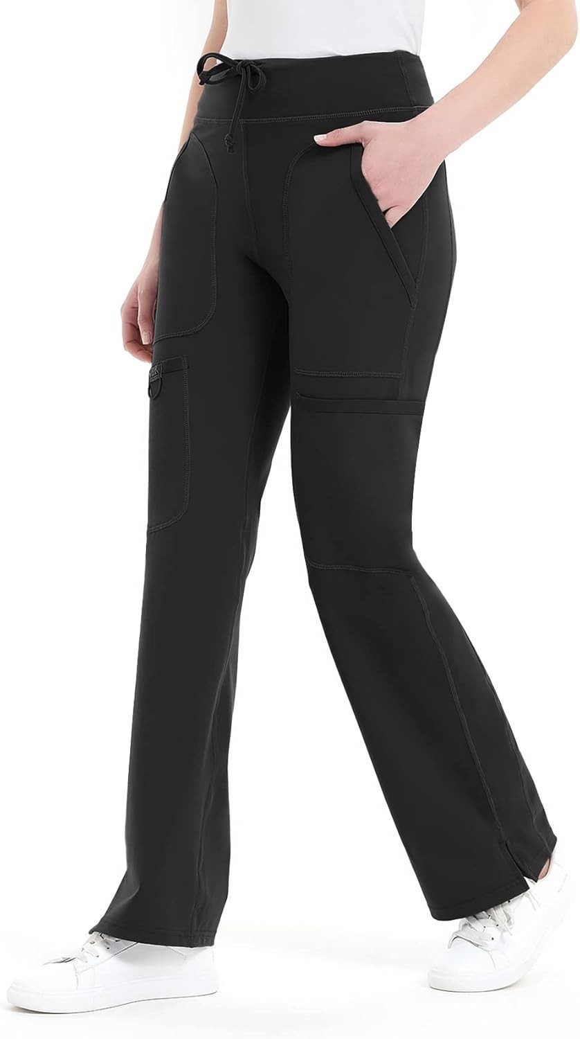 Yoga Scrub Pants Women Mid Rise Yoga Work Pants- Five Pocket Cargo Scrub Pant