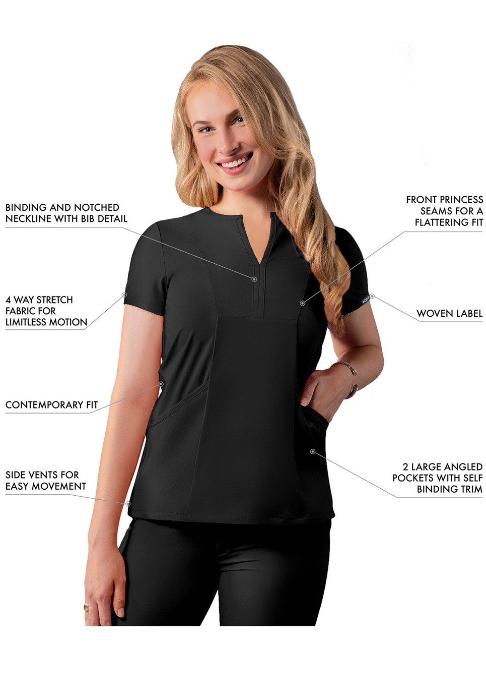 Adar Addition Scrubs For Women – Notched V-Neck Scrub Top