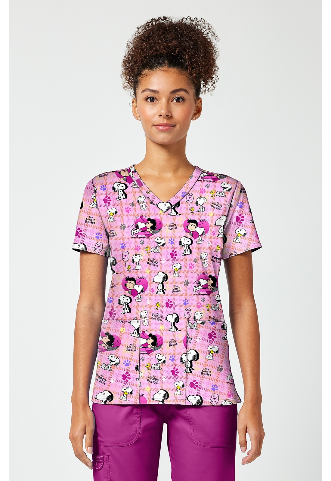 Tooniforms Cherokee Licensed V-Neck Print Top TF796 PNPE Snoopy Eyes