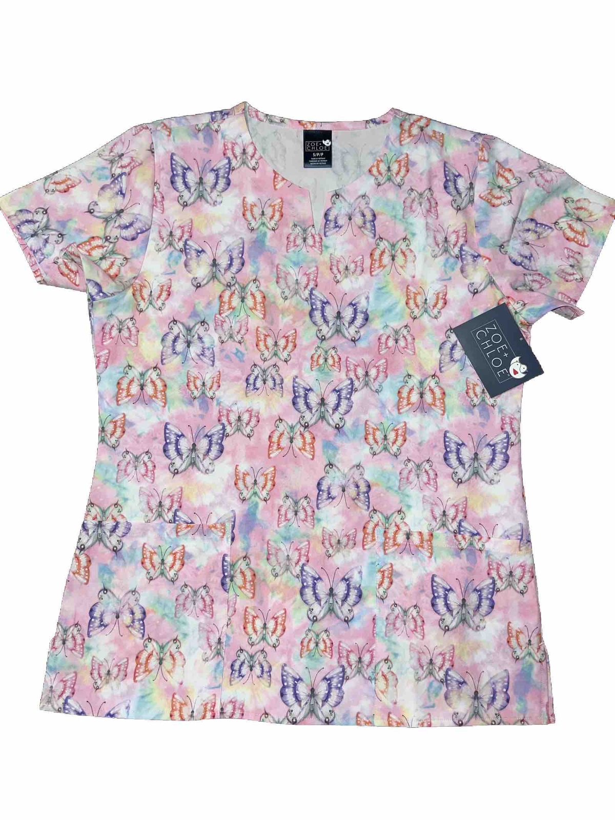 Zoe + Chloe Scrubs Uniform Medical Top Butterflies Design Women’s Small