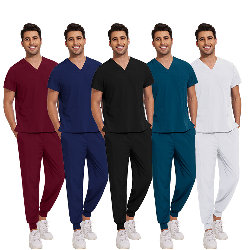 Stretch Medical Uniforms Scrub Set Men V-Neck Jogger Hospital Clinic Workware
