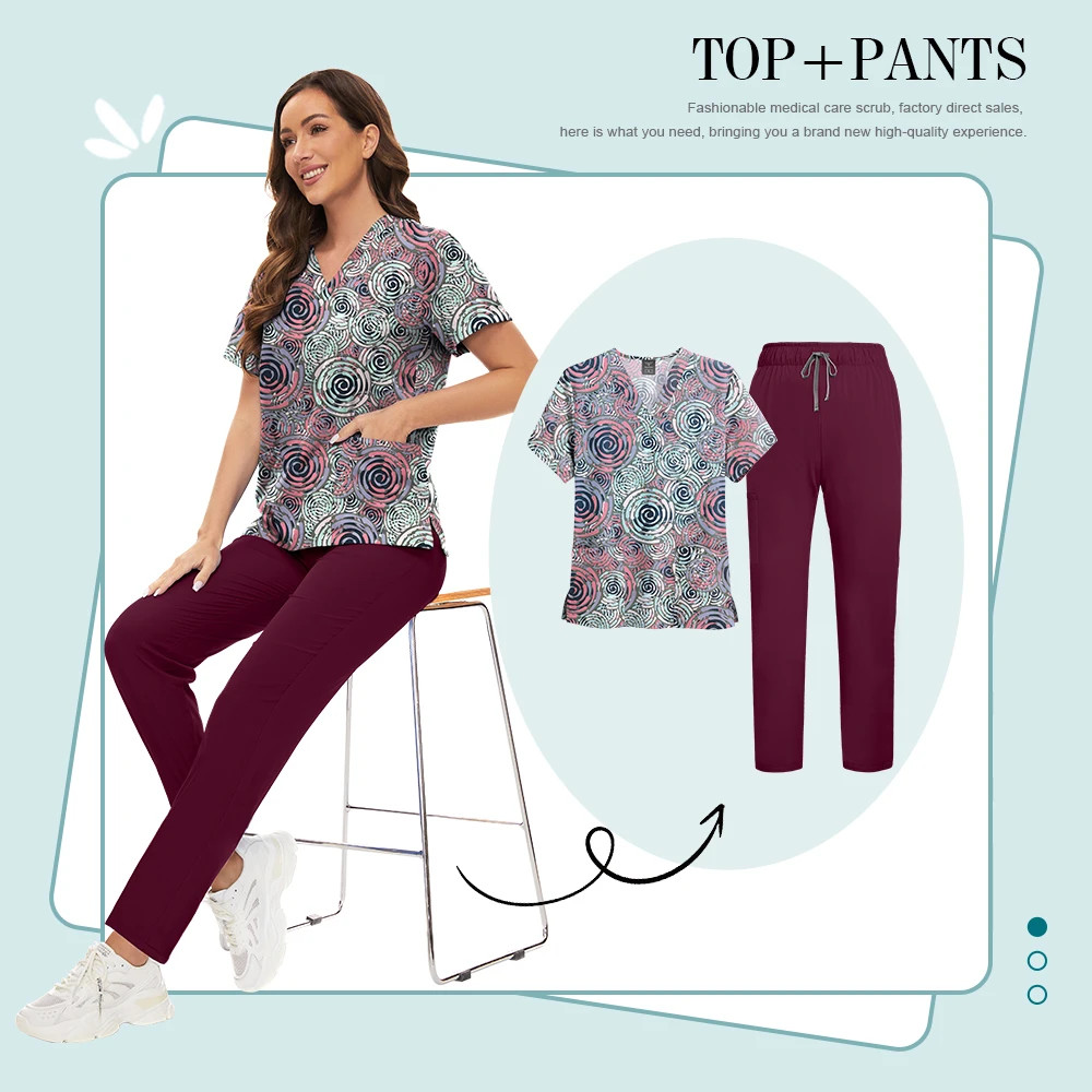 Pants + Top Scrubs Set Uniforms for Medical Women Nurse Scrub Uniform Lab Wear