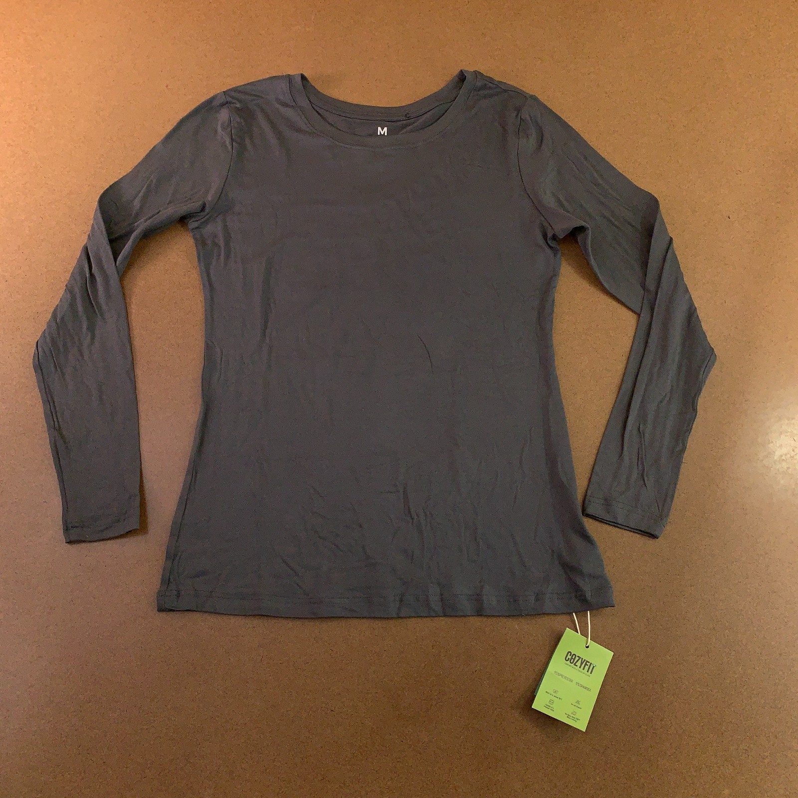 CozyFit Womens Size Medium Gray Long Sleeve Crew Neck Underscrub Tee NWT