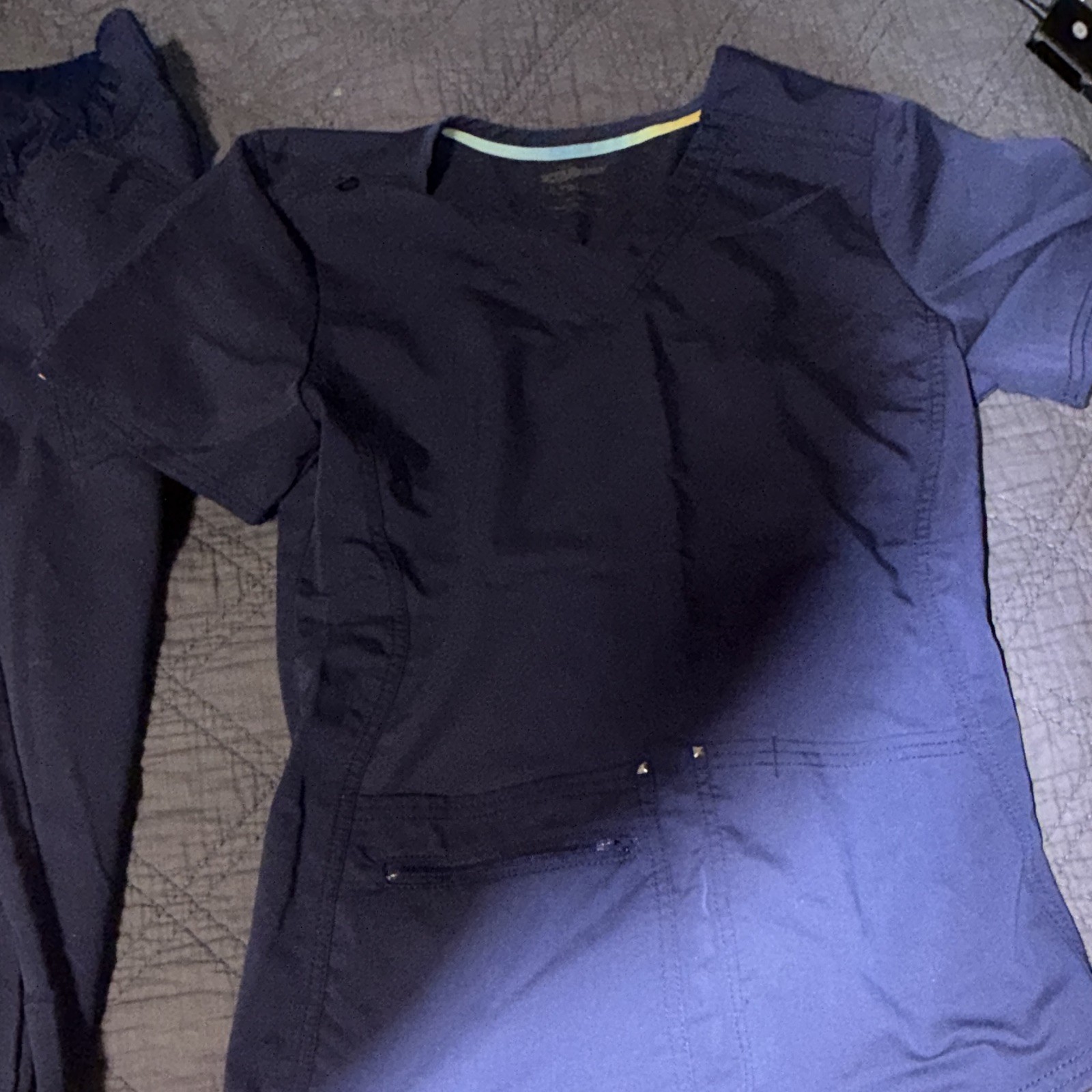 Cherokee Ultimate Women’s Scrub Set M Navy Solid Knit Polyester Blend Top Pants