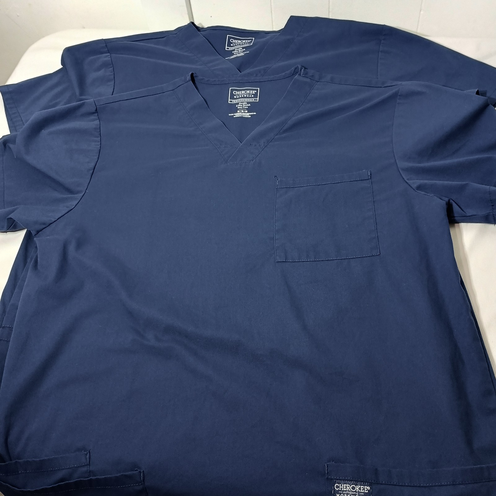 Lot of 2 Cherokee Professionals Scrub Top Navy Blue Cotton Blend WW695T MEDIUM