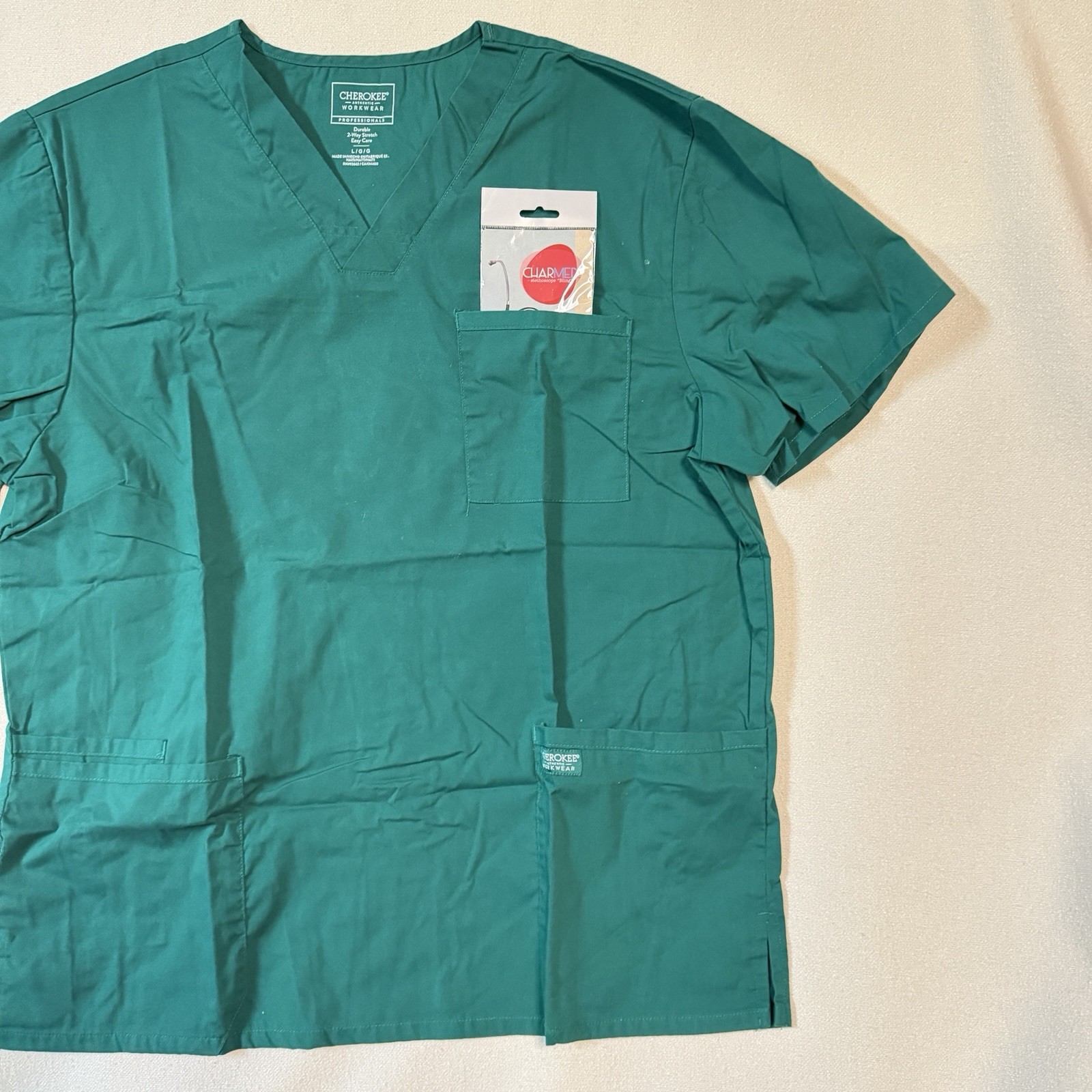 Cherokee Workwear Men’s Short Sleeve Scrub Top With Pockets – Large – Green