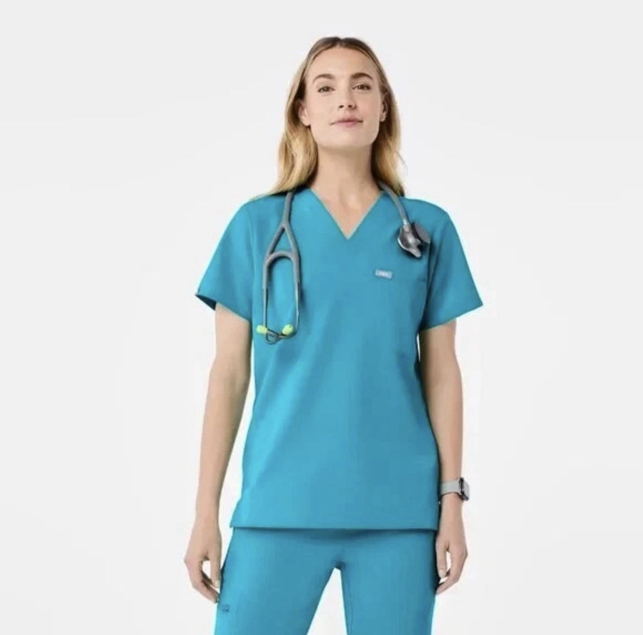 Figs Catarina One-Pocket Short Sleeve V-Neck Scrub Top Shirt In Teal Size XXS