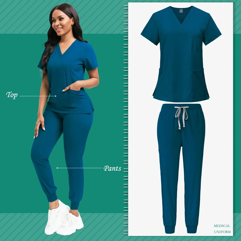 Unisex Medical Scrubs Set Nurse Uniform Spa Vet Dental Clinic Work Clothes S-XXL
